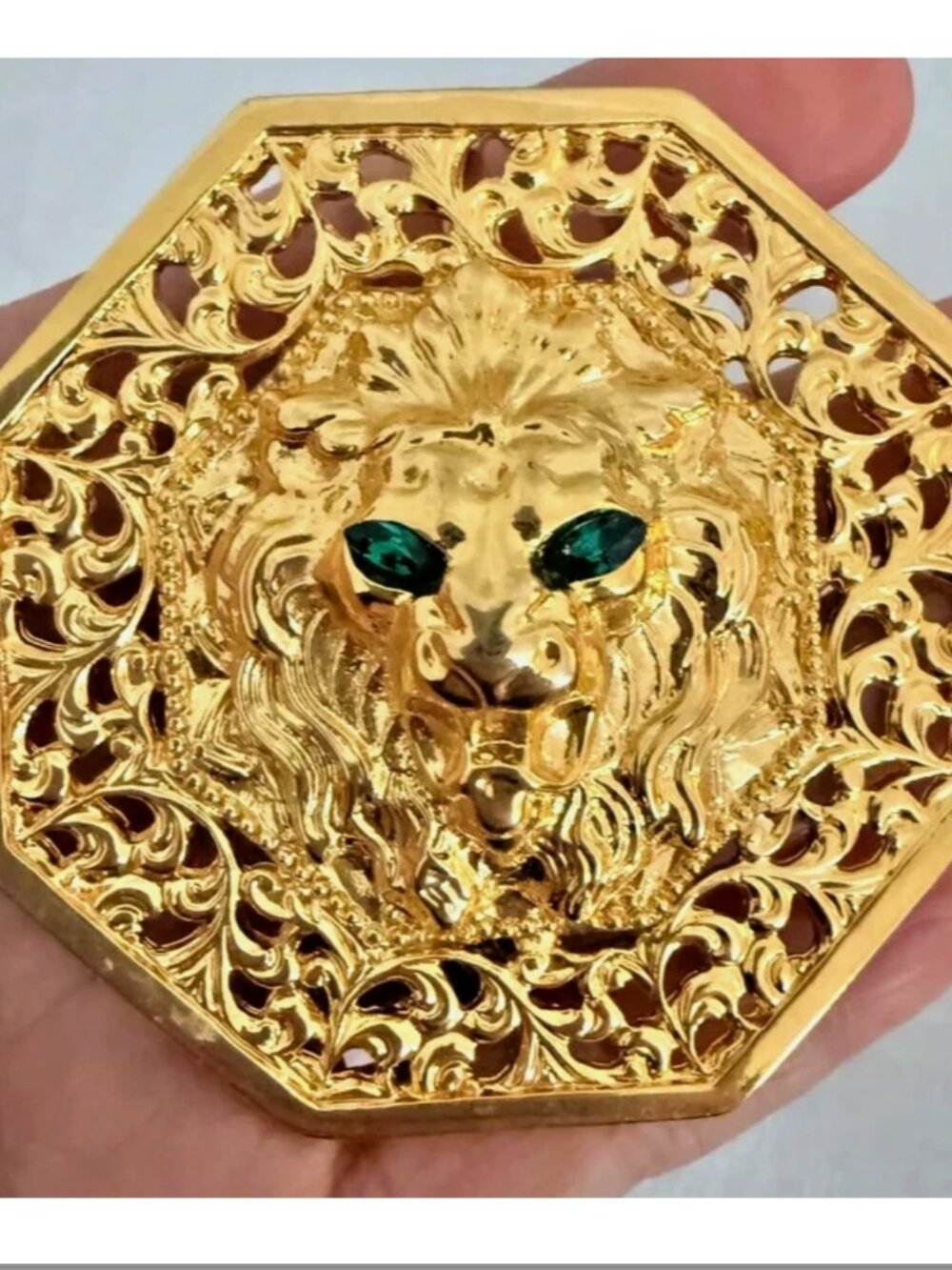 Vintage Signed Cindy Adams Gold Tone Oversized Lion Convertible Brooch/Pendant